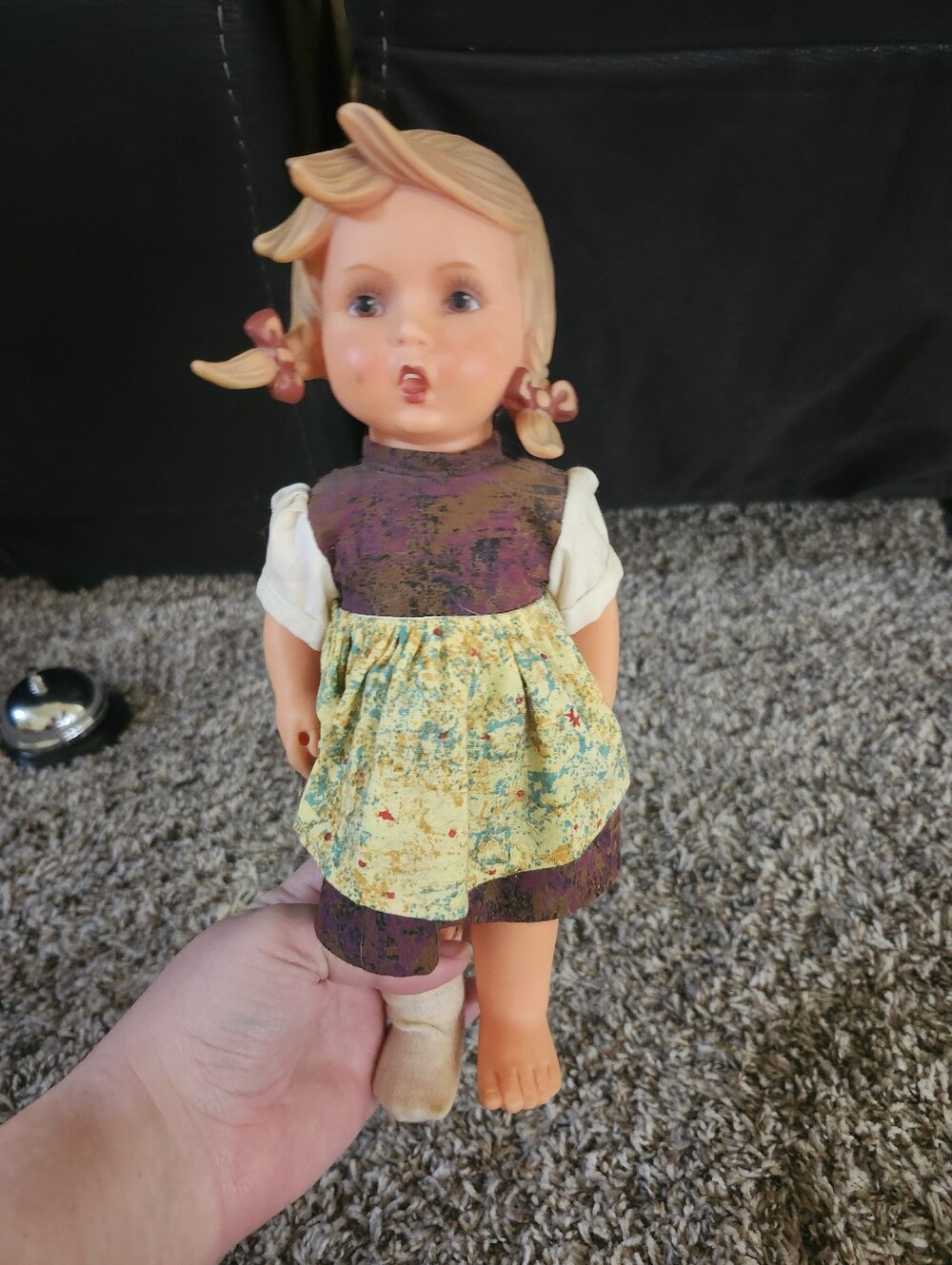 Hummel Doll in Purple Dress with Yellow Floral Apron